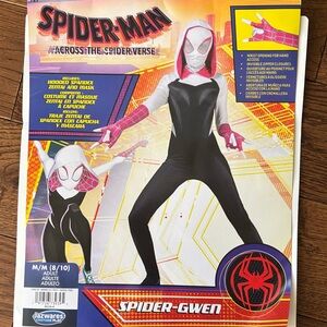 Spider-Gwen Adult Costume Size Medium Bodysuit 2 pc set open wrist hidden zipper